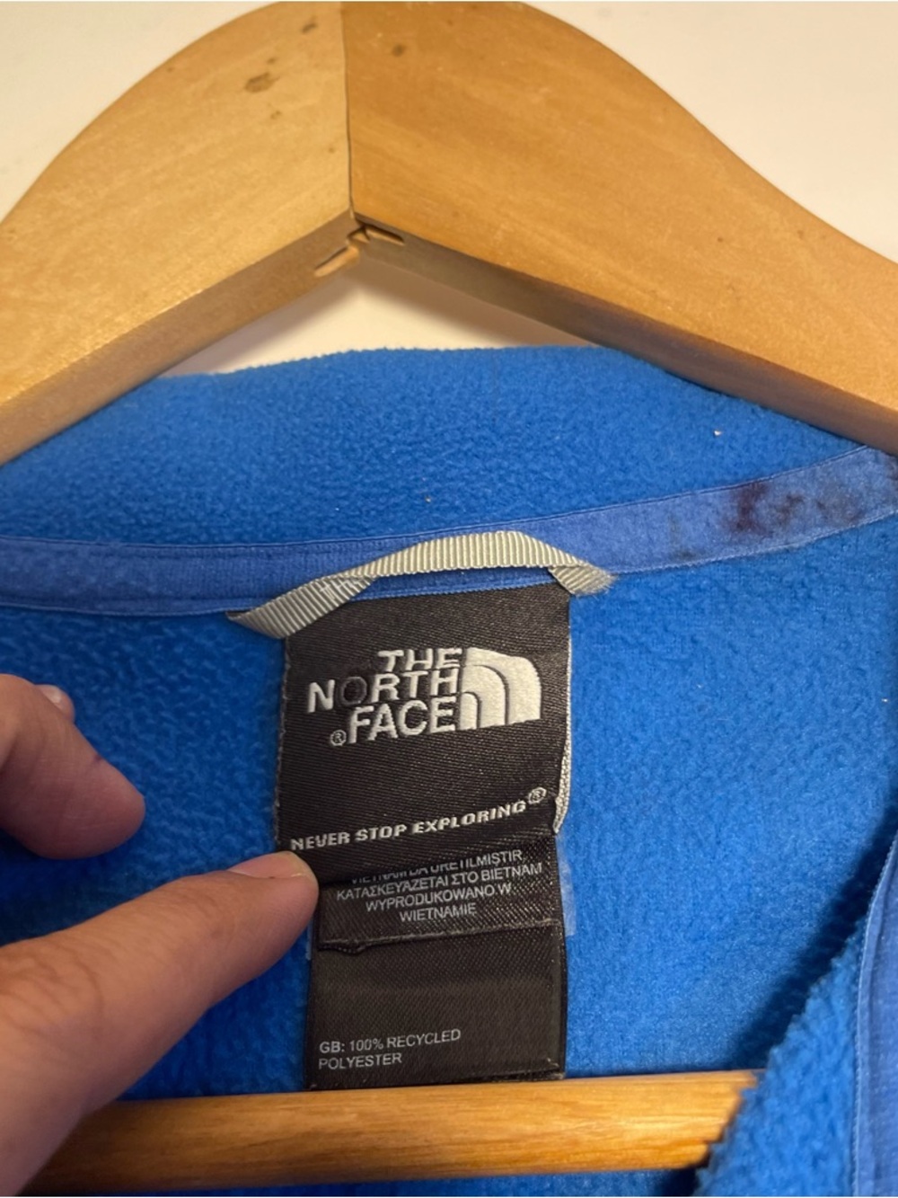 The North Face Sweater Mens Large Blue Fleece 1/4 Zip Mock Neck Pullover LOGO - Picture 7 of 9